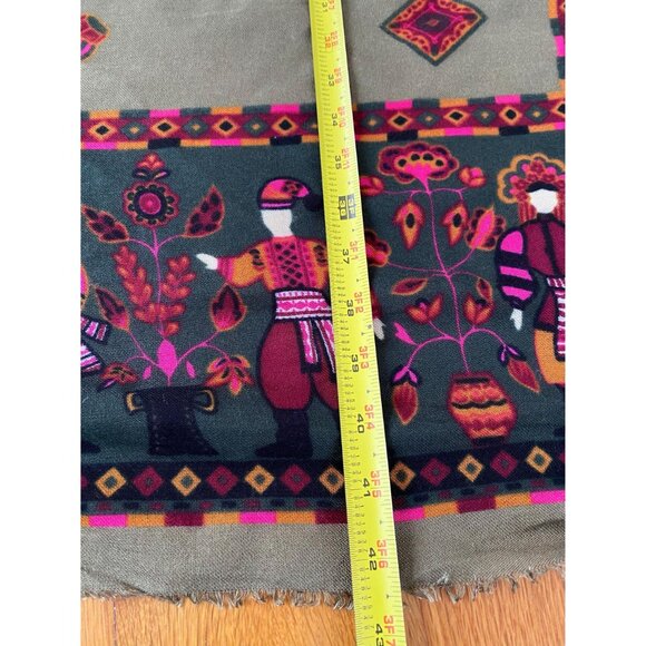 Vintage Cornelia James Rayon Scarf, Made in Italy, 44" x 42", Folk Art Print - Picture 8 of 9